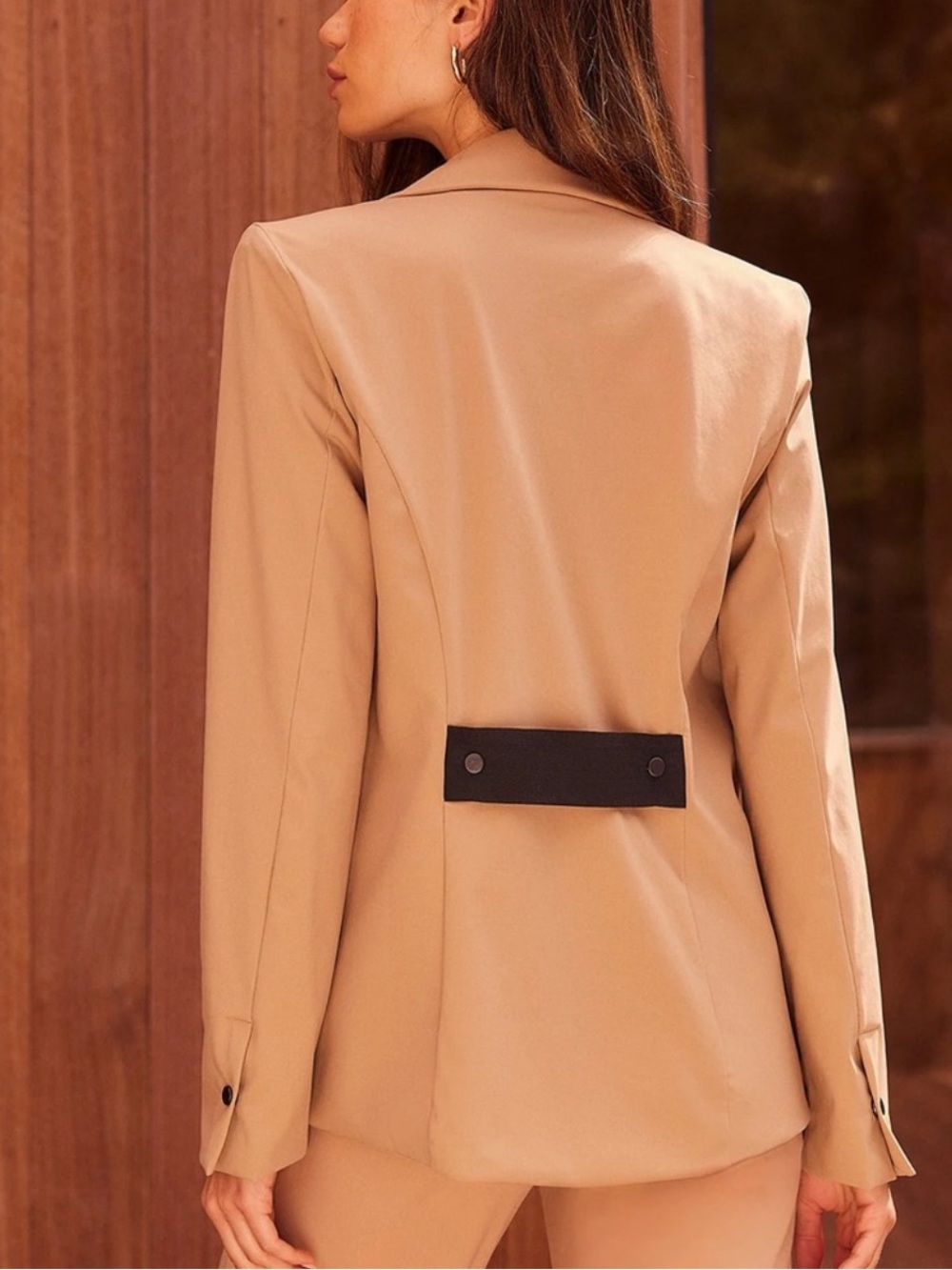 ADAY Turn it Up Women's Blazer Jacket Tan Notch Lapel Snap Front Stretch Medium - Picture 2 of 10